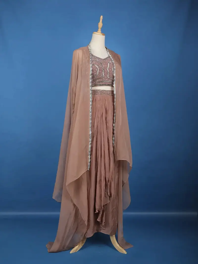 Light Brown Sequins Design Georgette Skirt Top 4