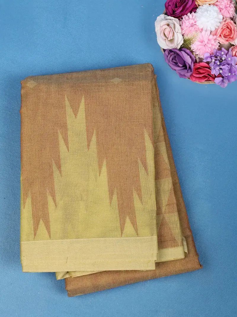 Light Brown Solid Design Cotton Saree 1
