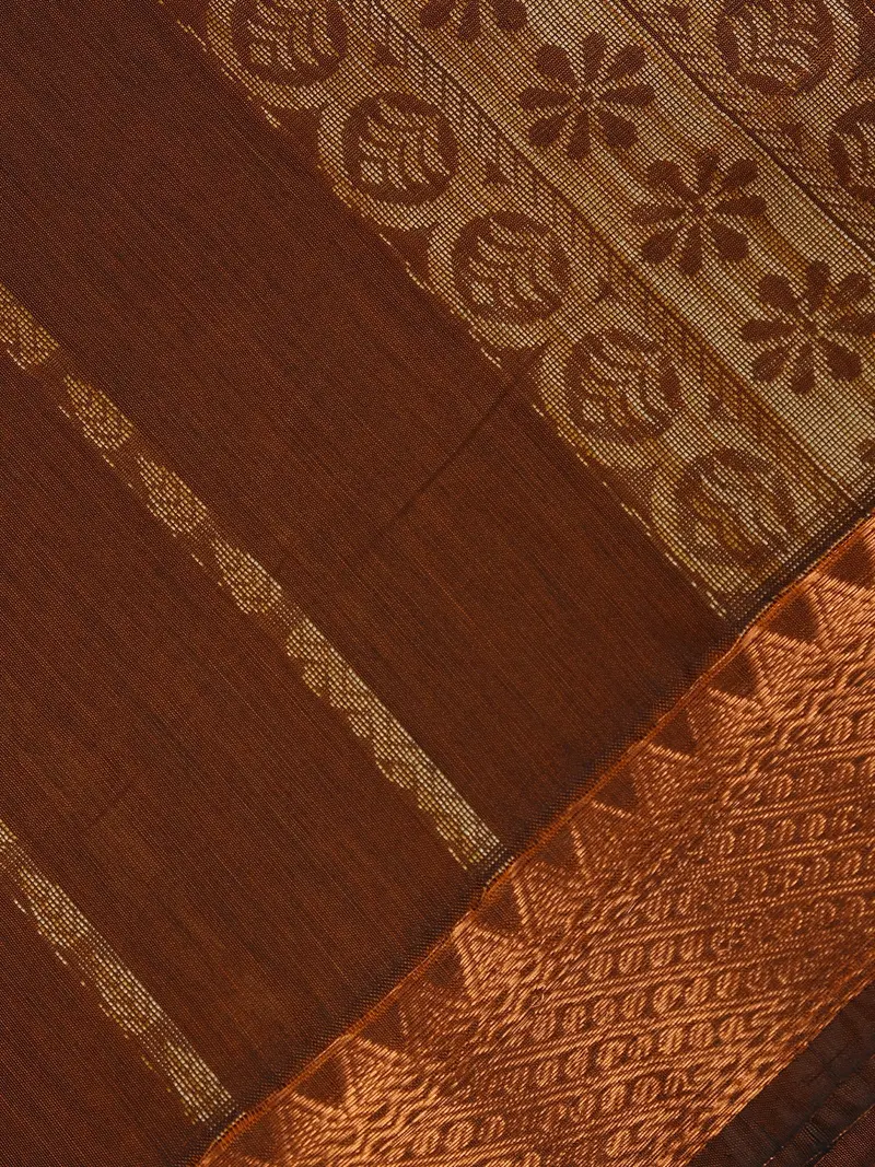 Light Brown Striped Woven Cotton Saree 2