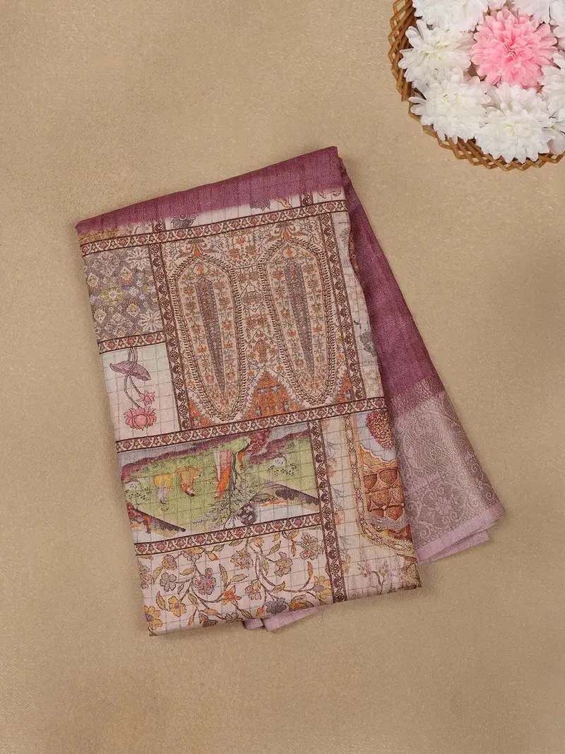 Light Burgundy Floral Printed Cotton Saree 1