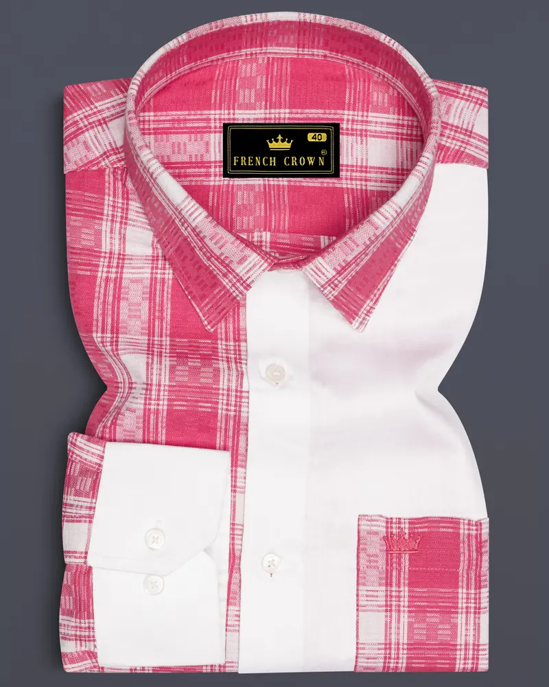 Light Carmine Plaid With Bright White Twill Premium Cotton Designer Shirt 1