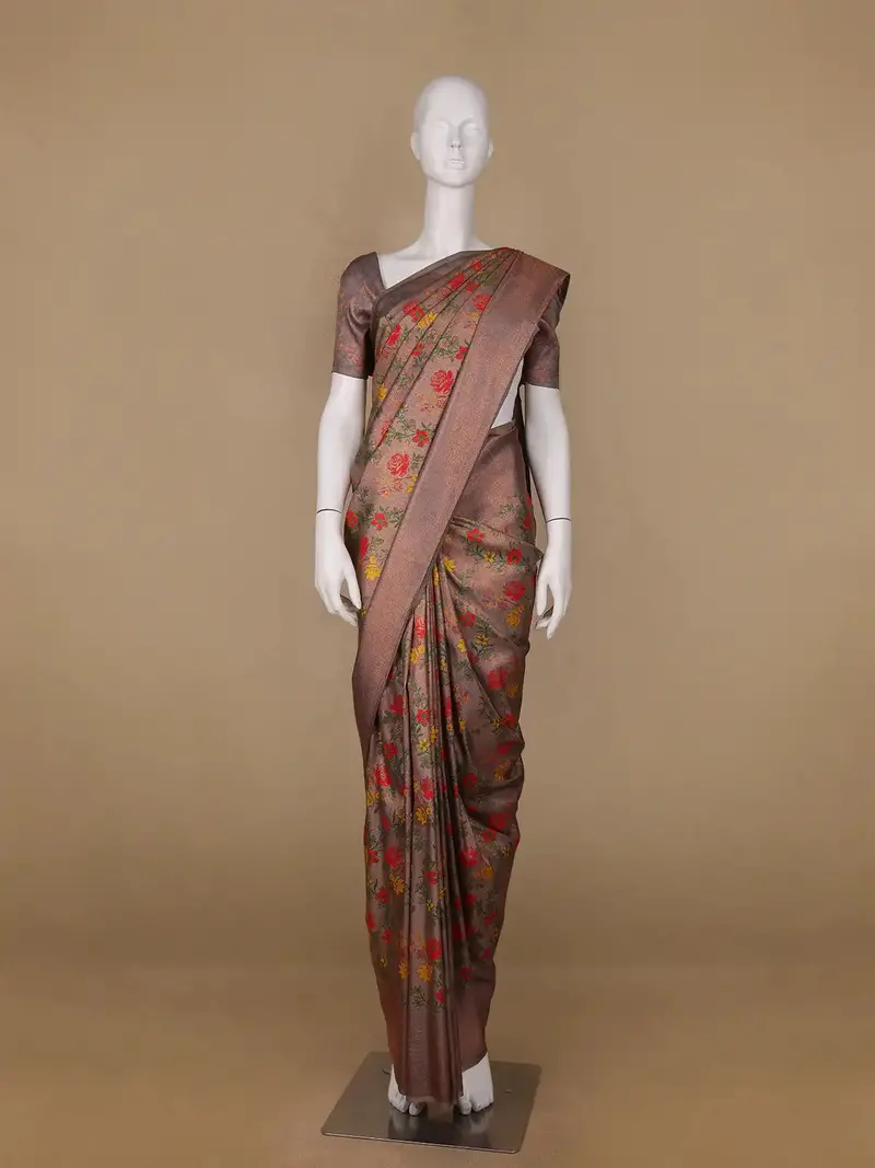 Light Copper Floral Designed Soft Silk Saree 1