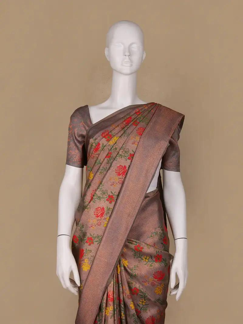 Light Copper Floral Designed Soft Silk Saree 2