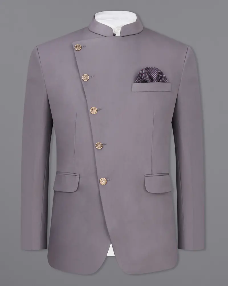 Light Gray Subtle Sheen Cross Placket Bandhgala Blazer 2