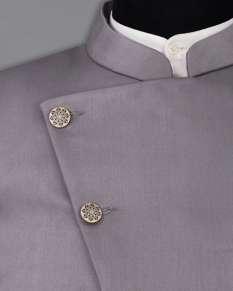 Light Gray Subtle Sheen Cross Placket Bandhgala Blazer 4