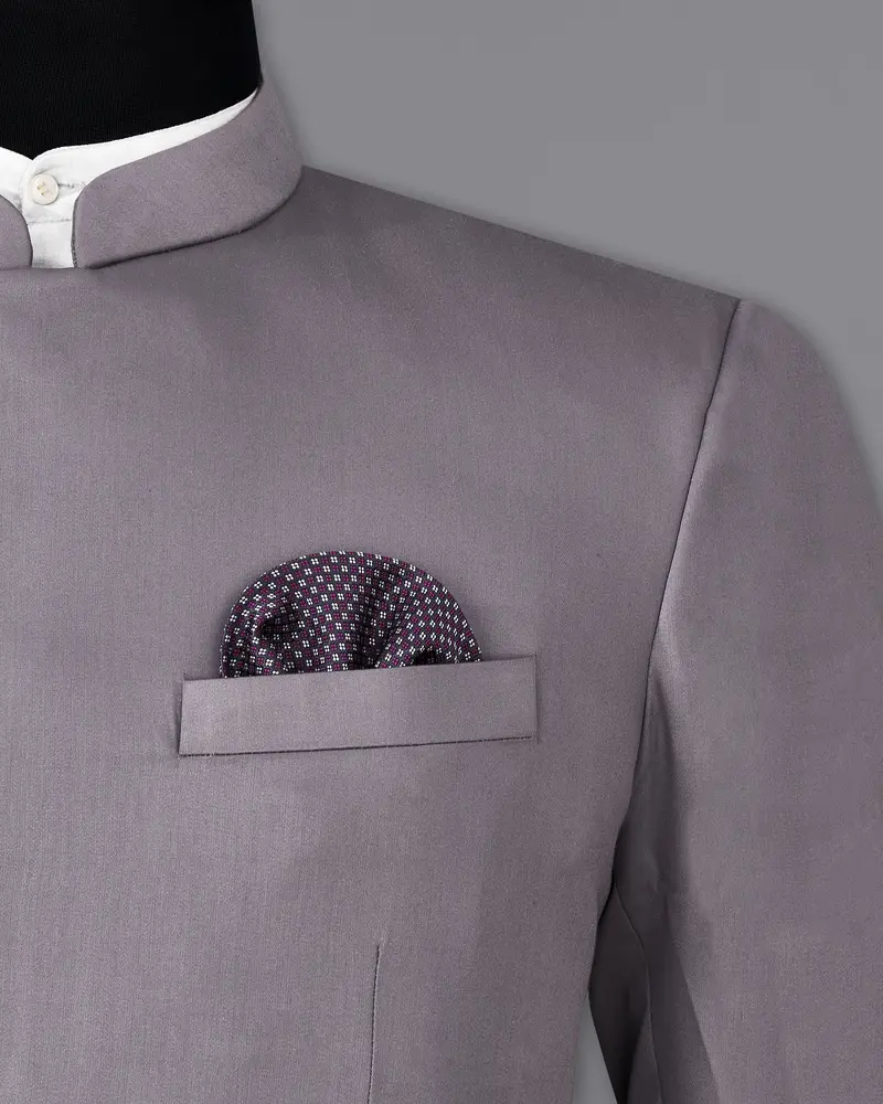 Light Gray Subtle Sheen Cross Placket Bandhgala Blazer 6