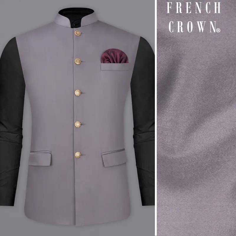 Light Gray Subtle Sheen Textured Nehru Jacket 1