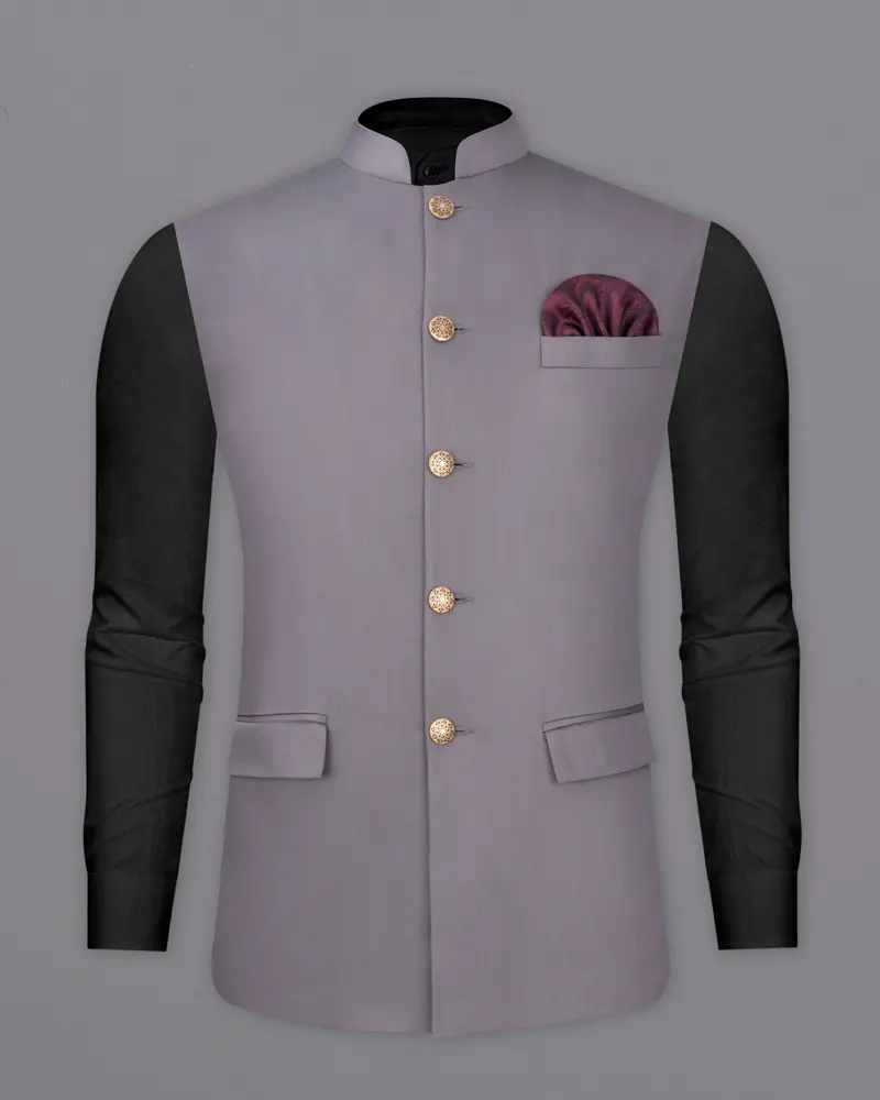 Light Gray Subtle Sheen Textured Nehru Jacket 2