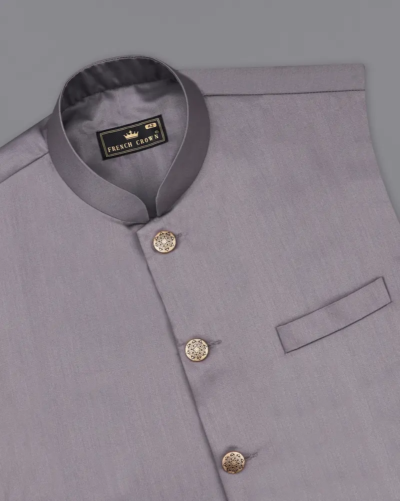 Light Gray Subtle Sheen Textured Nehru Jacket 4