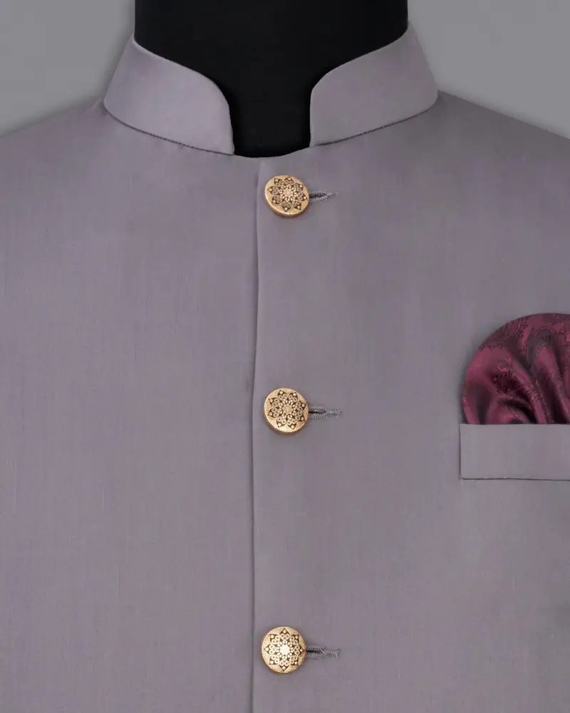 Light Gray Subtle Sheen Textured Nehru Jacket 5