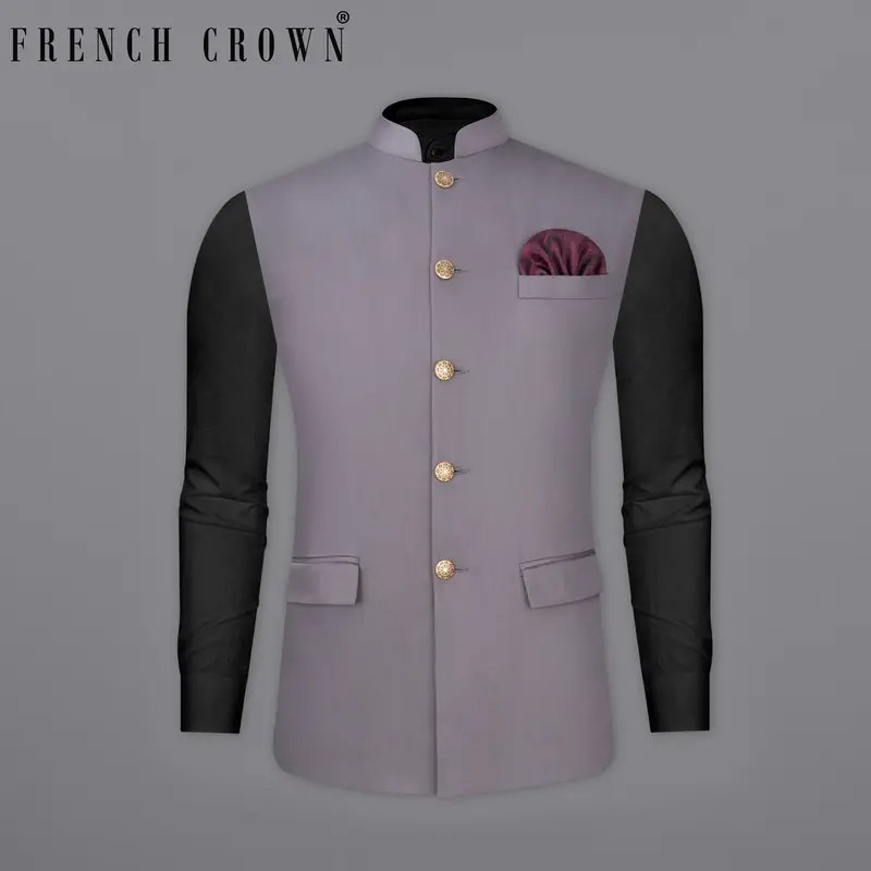 Light Gray Subtle Sheen Textured Nehru Jacket 7