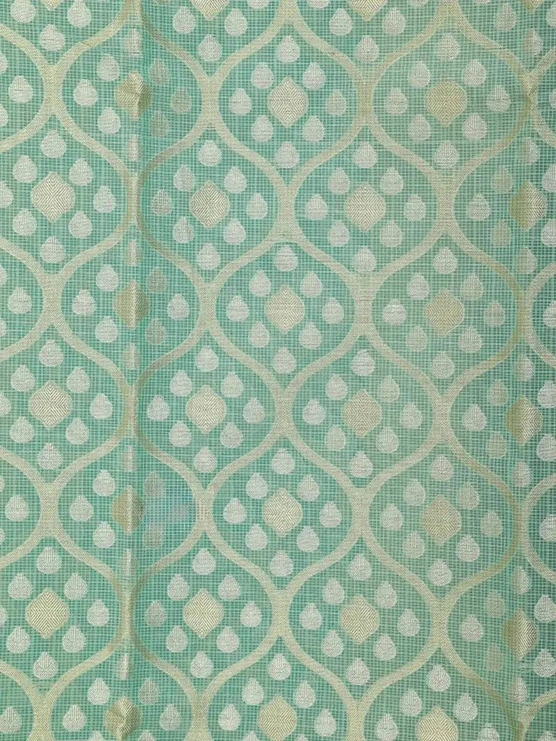 Light Green Art Silk Saree With Geometric Design On The Body With Paisley Designed Border 2