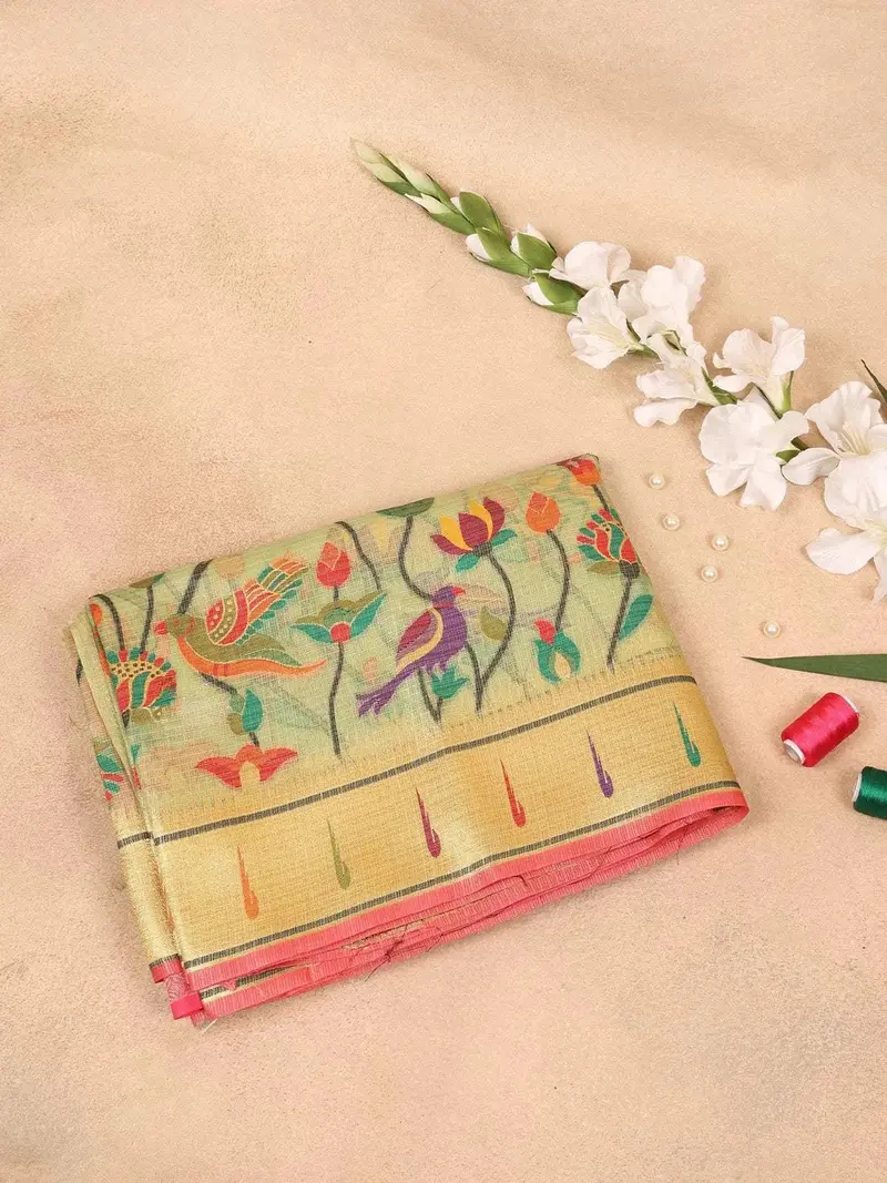 Light Green Banarasi Saree With Fancy Design On The Body With Matching Border 1