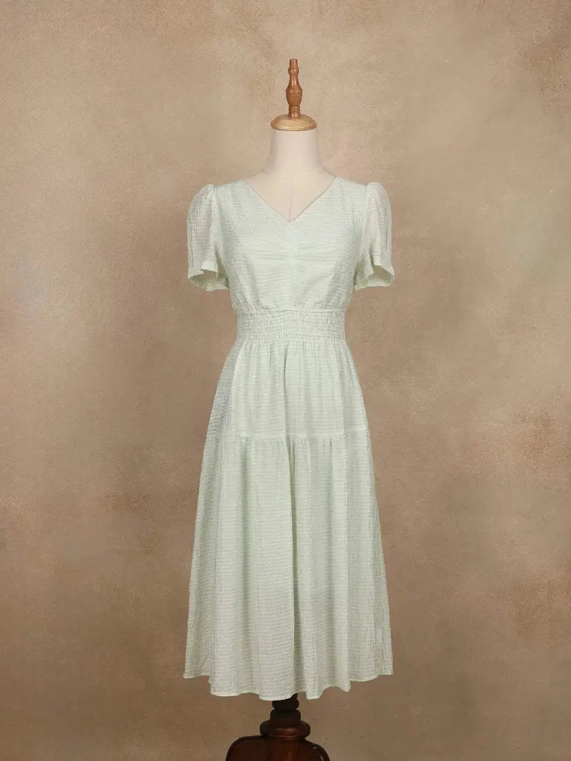 Light Green Cotton With Pastel Stripes Pattern Gown 1