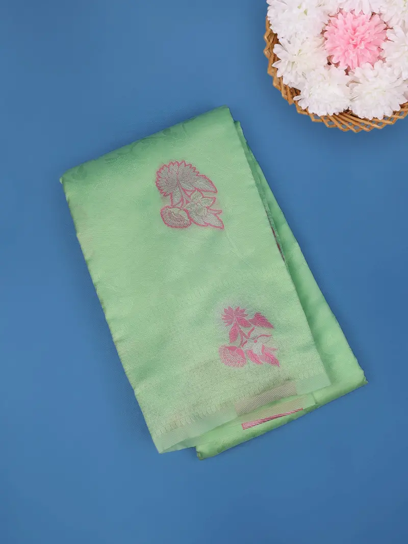 Light Green Floral Butta Design Fancy Art Silk Saree 1