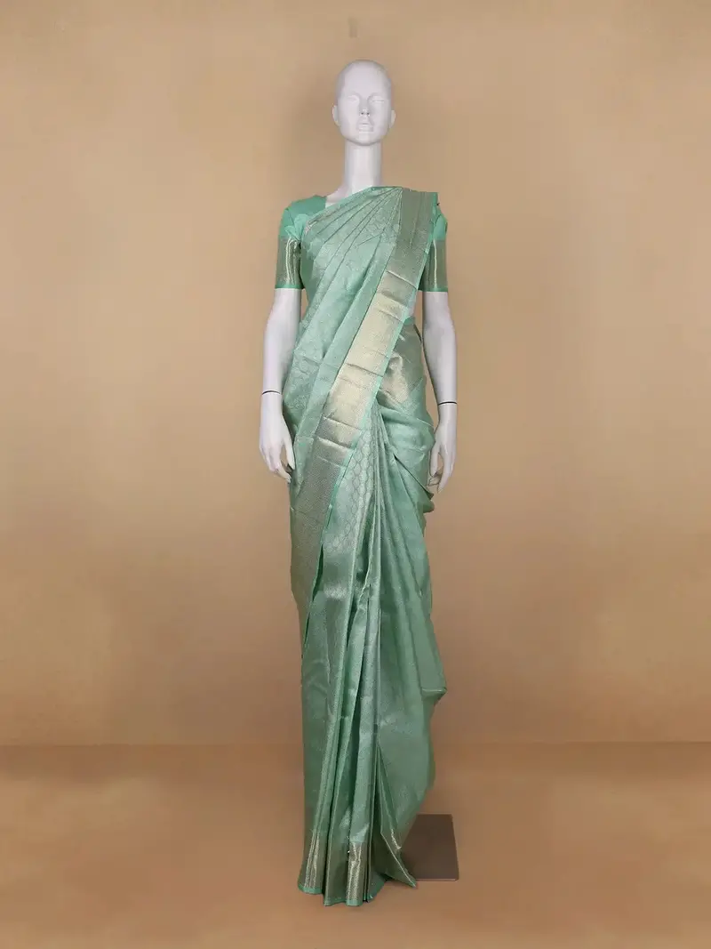 Light Green Floral Butta Woven Pure Kanchipuram Silk Saree With Zari Border 1