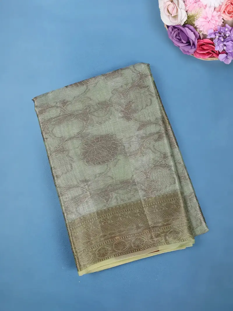 Light Green Floral Design Tissue Silk Saree 1