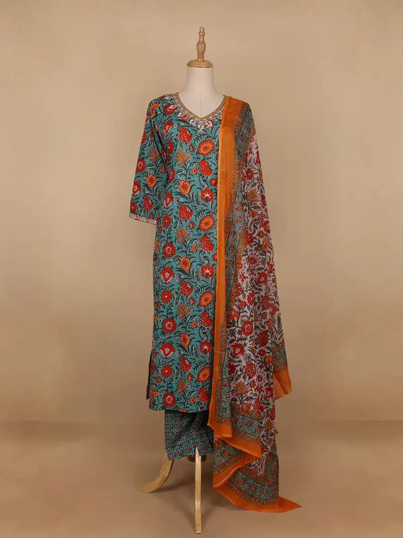 Light Green Floral Designed Cotton Salwar Suit 2