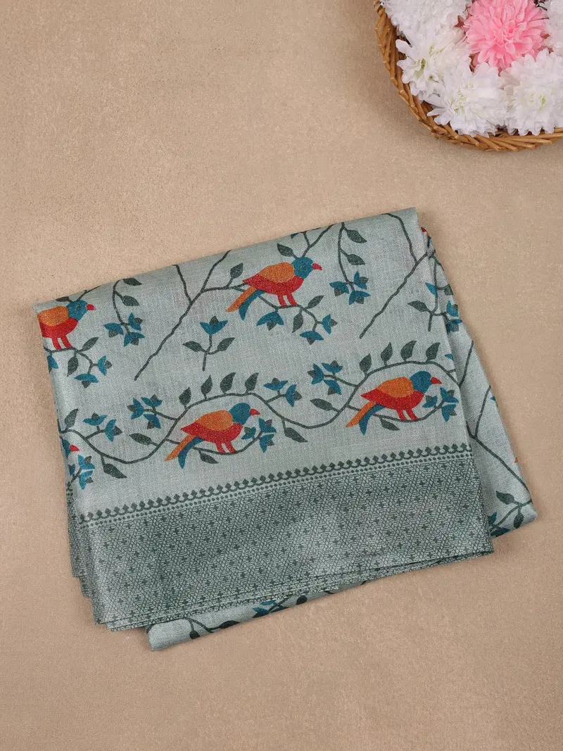 Light Green Floral Designed Fancy Cotton Saree 1