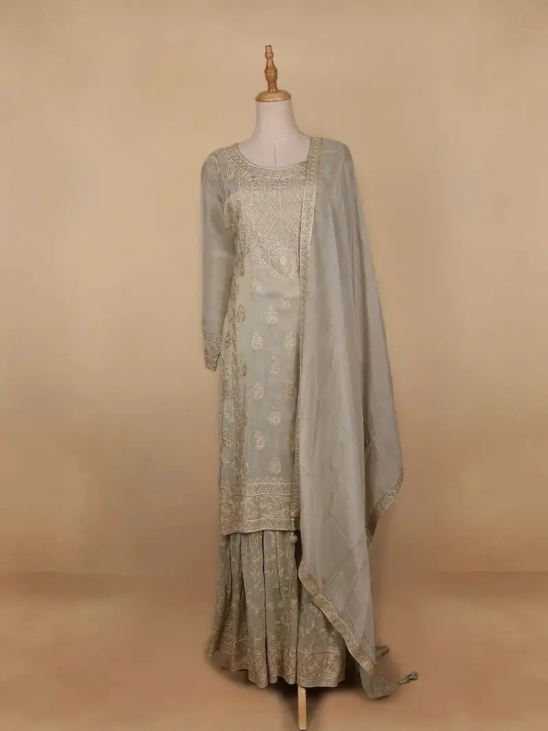 Light Green Floral Designed Tissue Organza Salwar Suit 1
