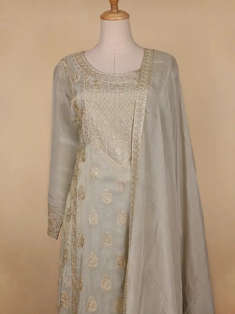 Light Green Floral Designed Tissue Organza Salwar Suit 2