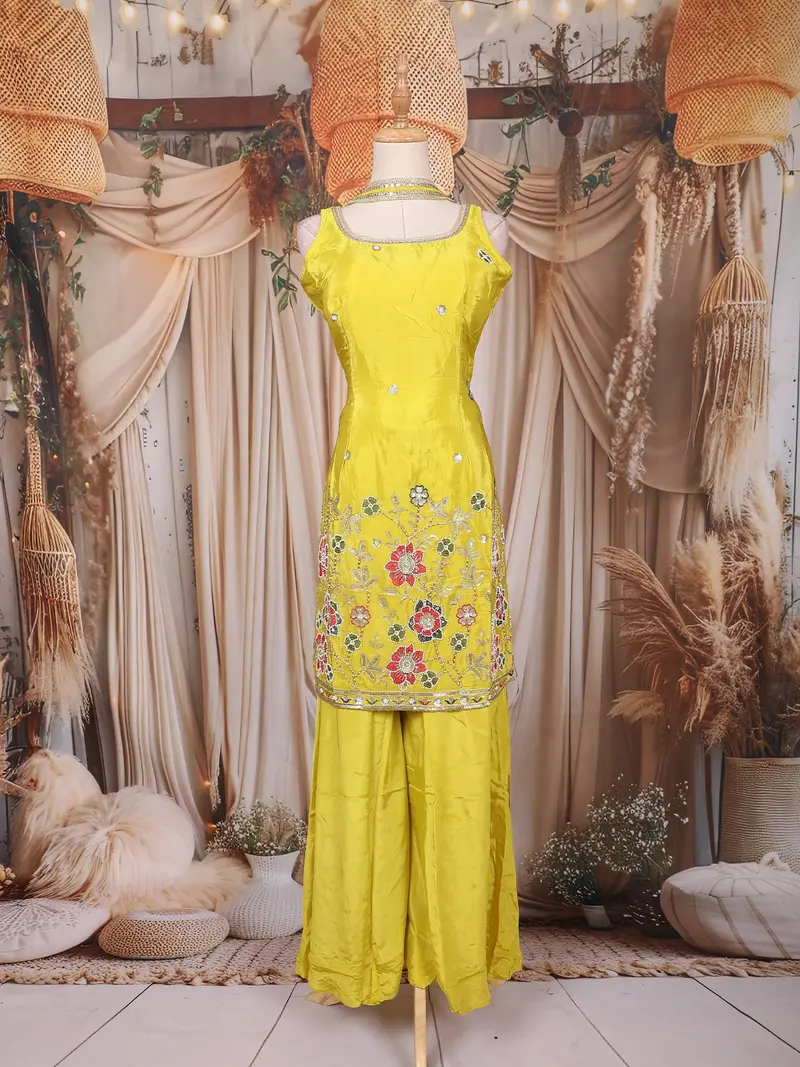 Light Green Floral Embroidered Design Tissue Silk Palazzo Suit With Dupatta 1
