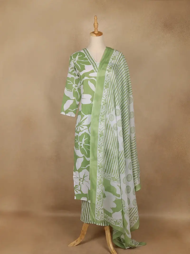 Light Green Floral Printed Cotton Salwar 1