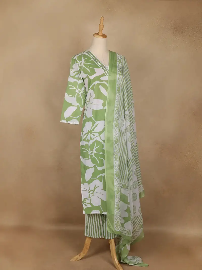 Light Green Floral Printed Cotton Salwar 4
