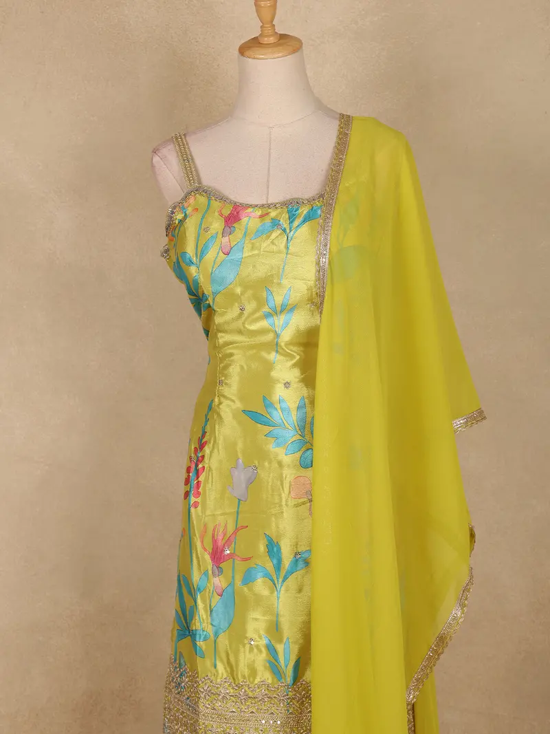 Light Green Floral Printed Design Crepe Palazzo Suit 2
