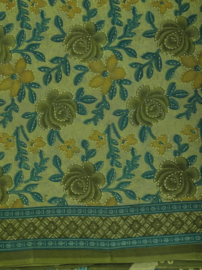 Light Green Floral Printed Design Karishma Cotton Saree 2
