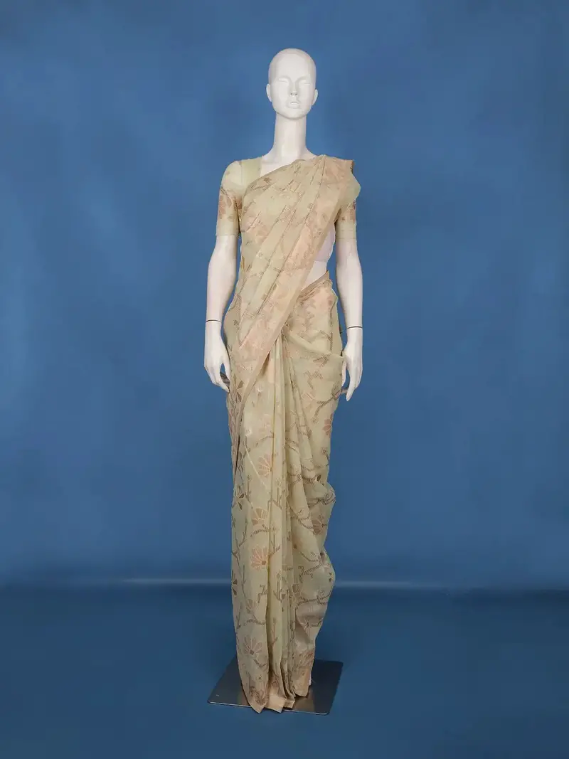 Light Green Floral Woven Design Pure Cotton Saree 1