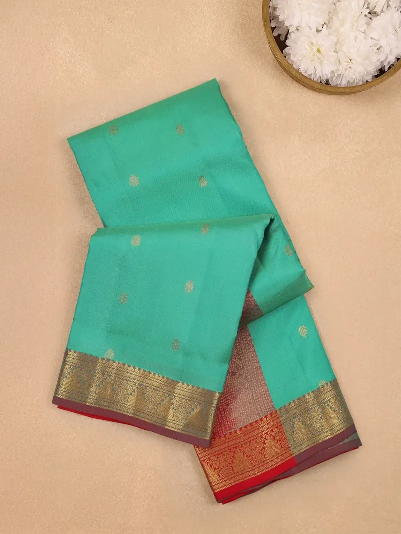 Light Green Geometric Buttis Pure Kanchipuram Silk Saree 1
