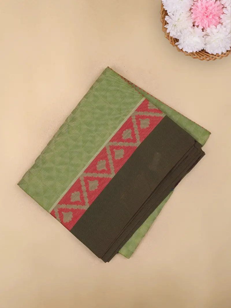 Light Green Geometric Woven Design Cotton Saree 1