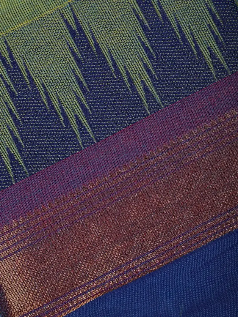 Light Green Ikat Design Cotton Saree With Copper Zari Border 2