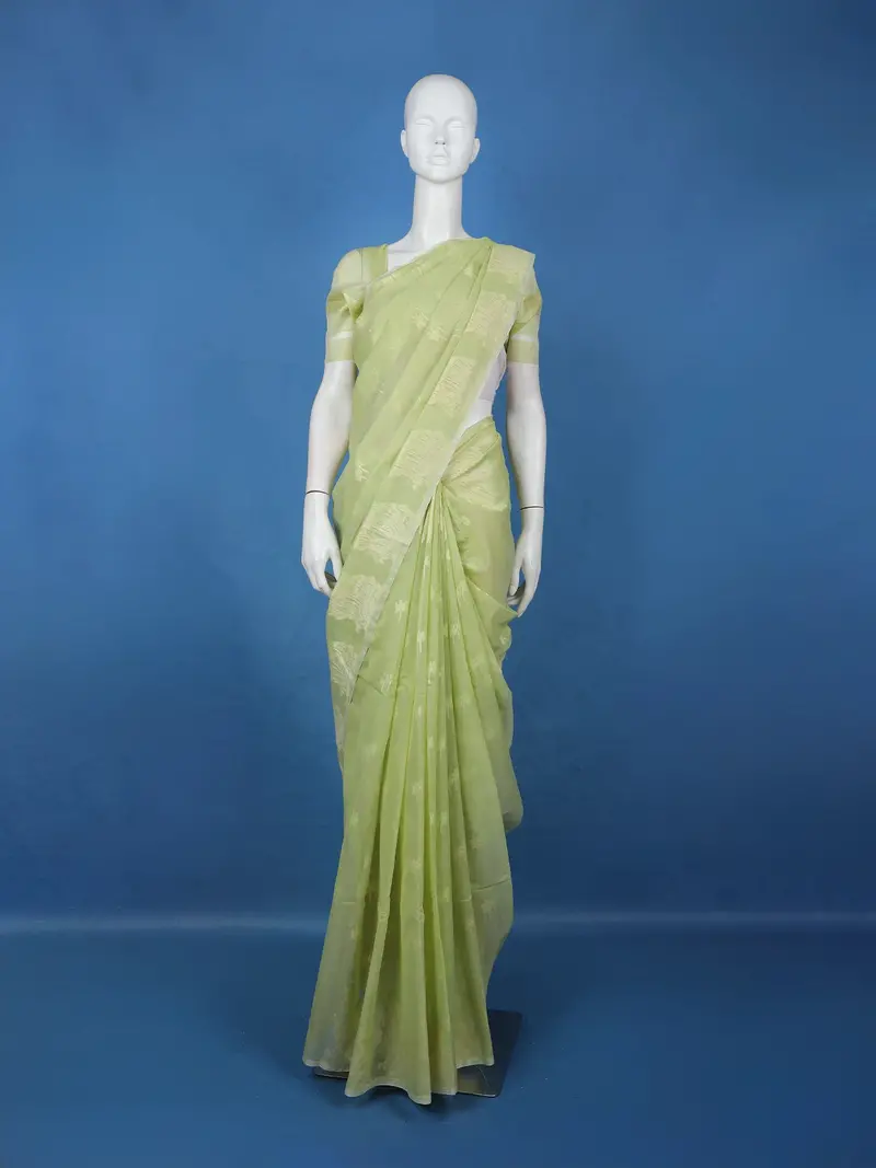 Light Green Leaf Motif Design Semi Tussar Saree 1