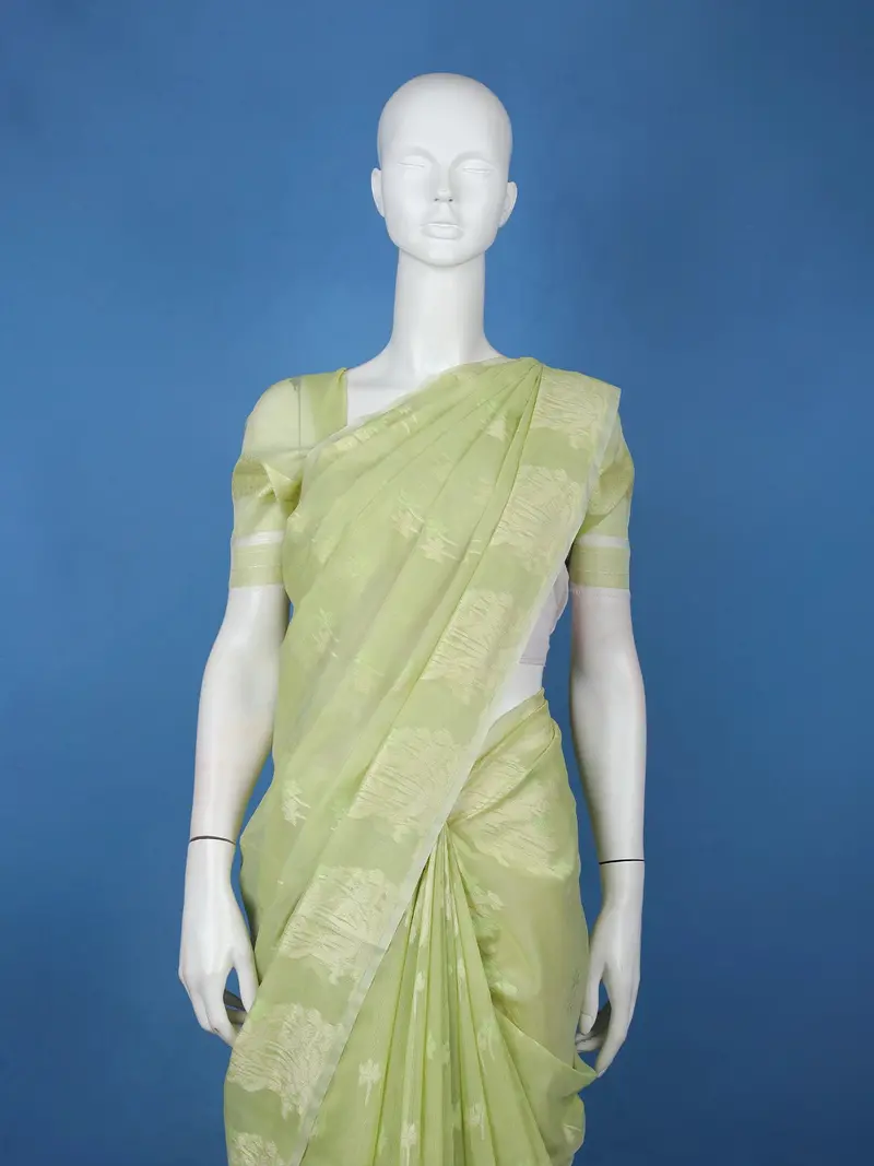 Light Green Leaf Motif Design Semi Tussar Saree 2