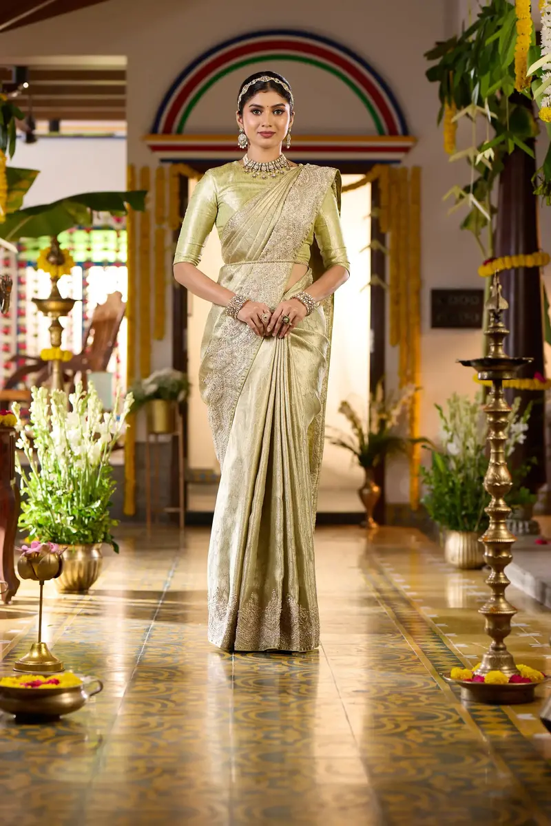Light Green Leaf Woven Banarasi Silk Saree 1