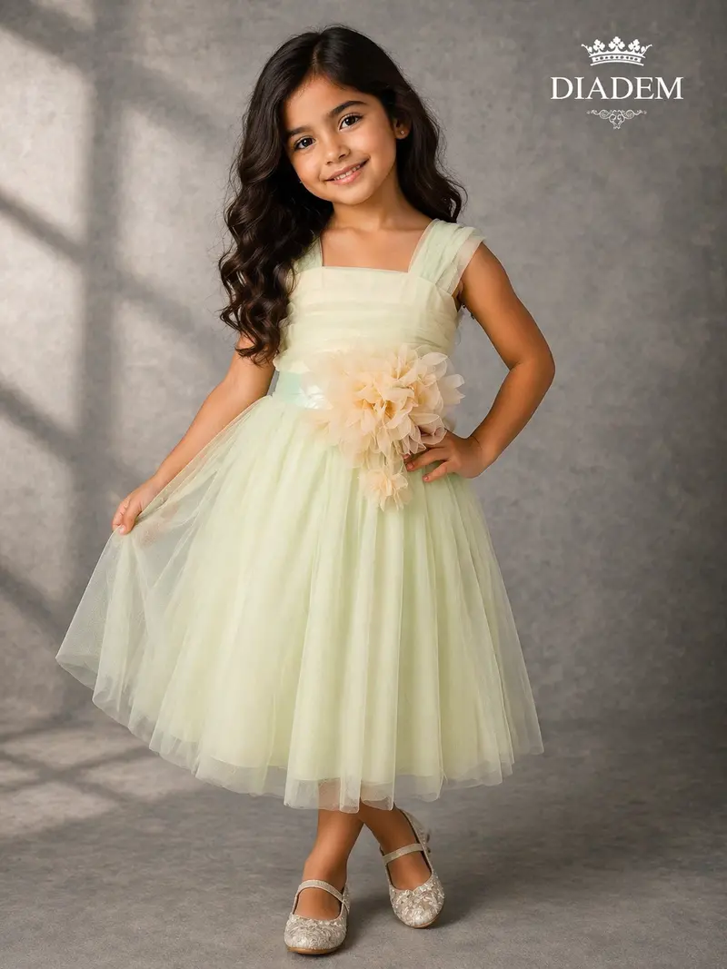 Light Green Net Gown With Bow Belt 1