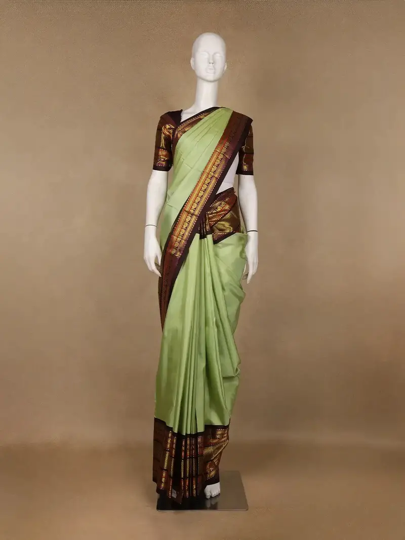Light Green Peacock Woven Motif Pure Kanchipuram Silk Saree 1