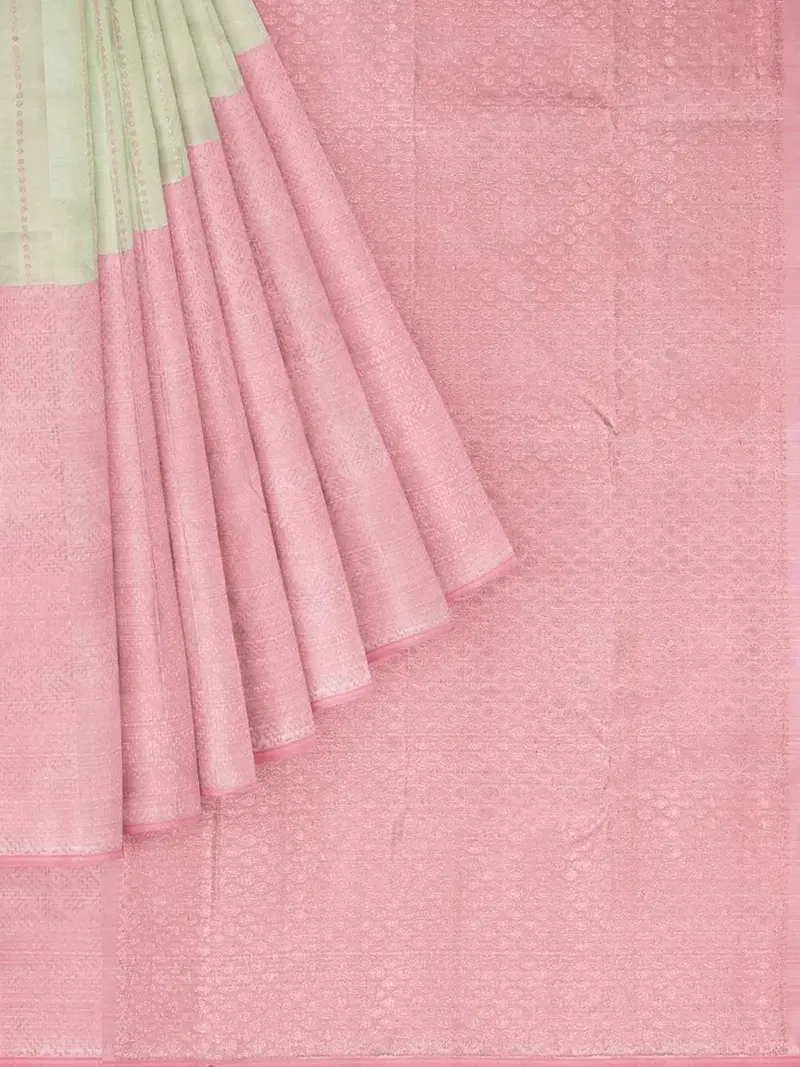 Light Green Pure Kanchipuram Bridal Silk Saree With Dot Stripes Design On The Body And Contrast Zari Border 1