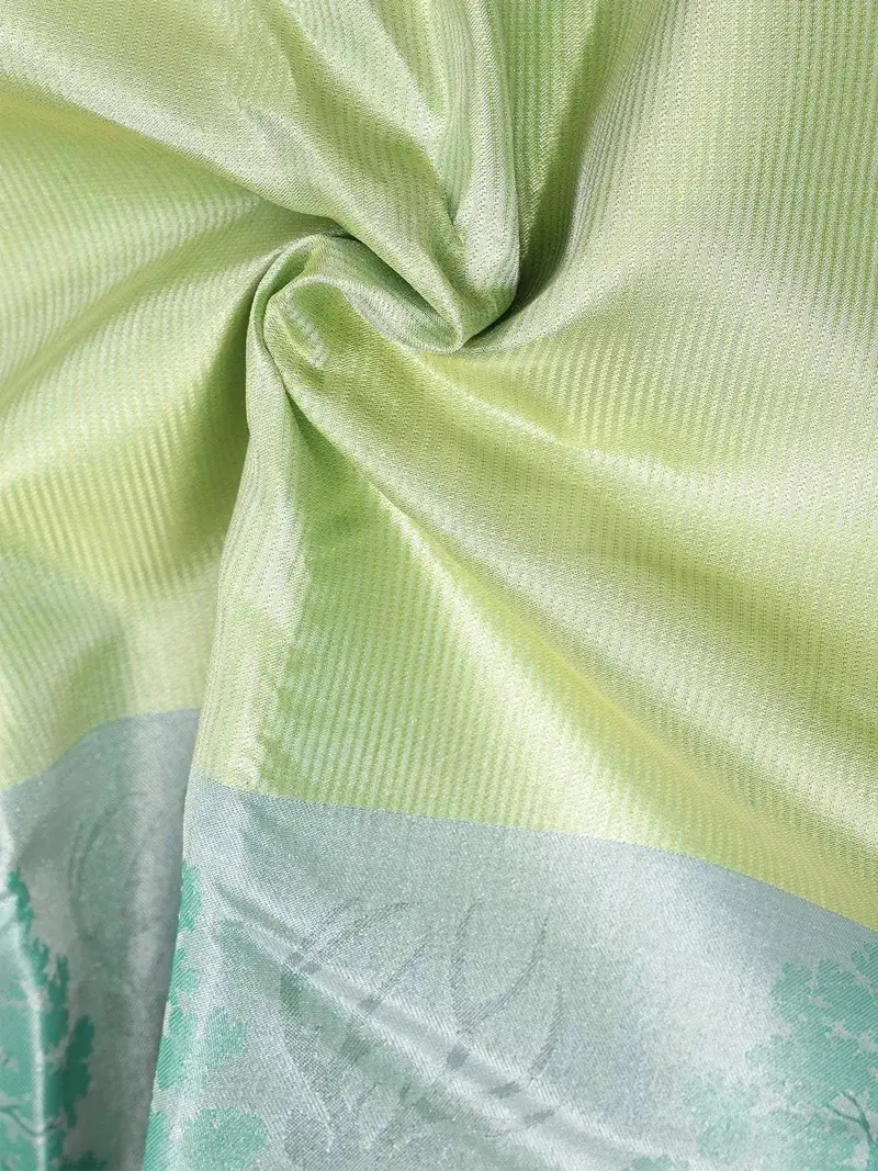 Light Green Pure Kanchipuram Bridal Silk Saree With Stripes Design On The Body With Zari Border 2
