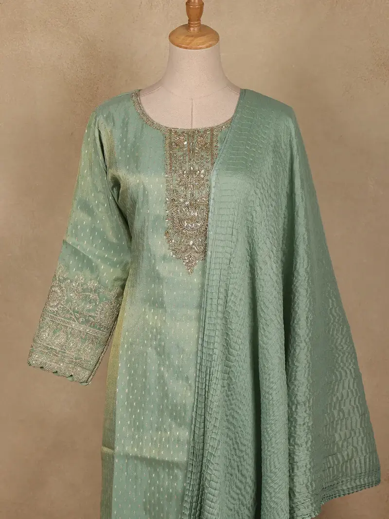 Light Green Silk Salwar Suit With Floral Embroidery 2