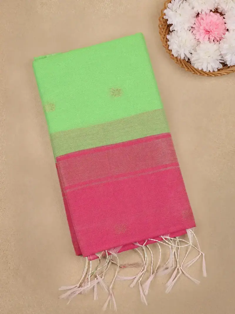 Light Green Solid Design Cotton Saree 1