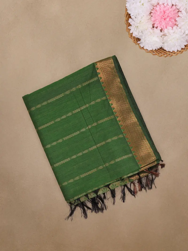 Light Green Striped Woven Cotton Saree 1