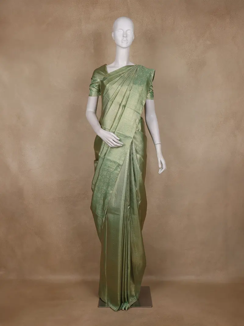 Light Green Striped Woven Design Pure Kanchipuram Silk Saree With Zari Woven Border 1