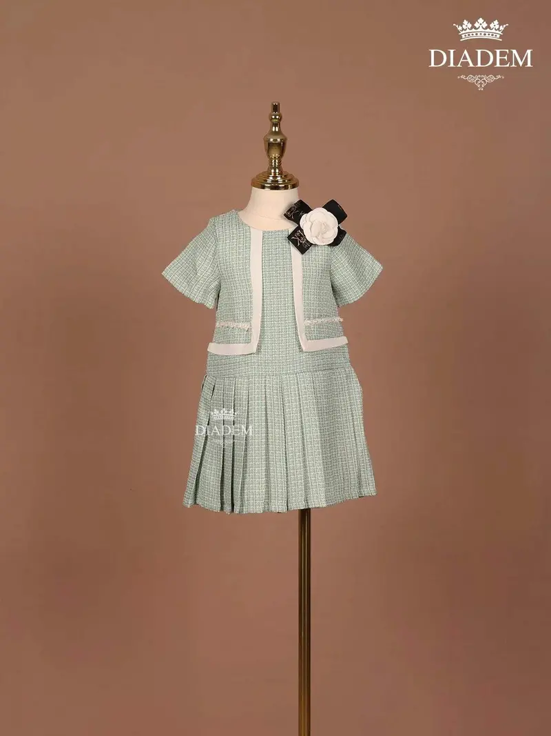 Light Green Texture Frock With 3D Flowers 1