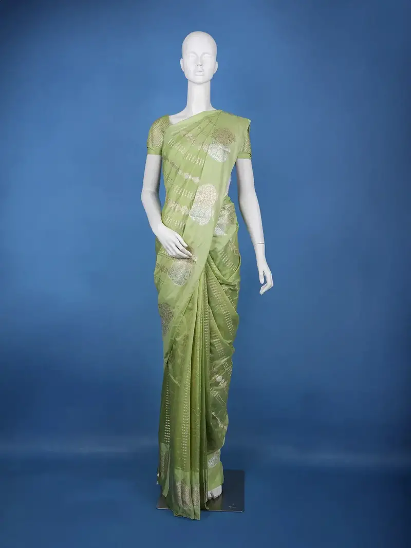 Light Green Woven Floral Design Banarasi Silk Saree 1