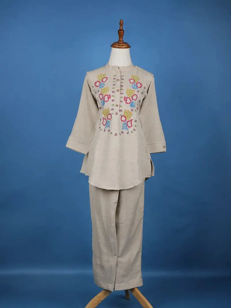 Light Grey Floral Designed Cotton Salwar Suit 1