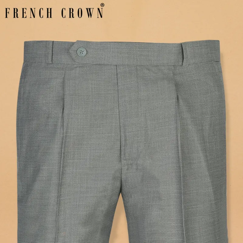 Light Grey Houndstooth Wool Blend Pant 1