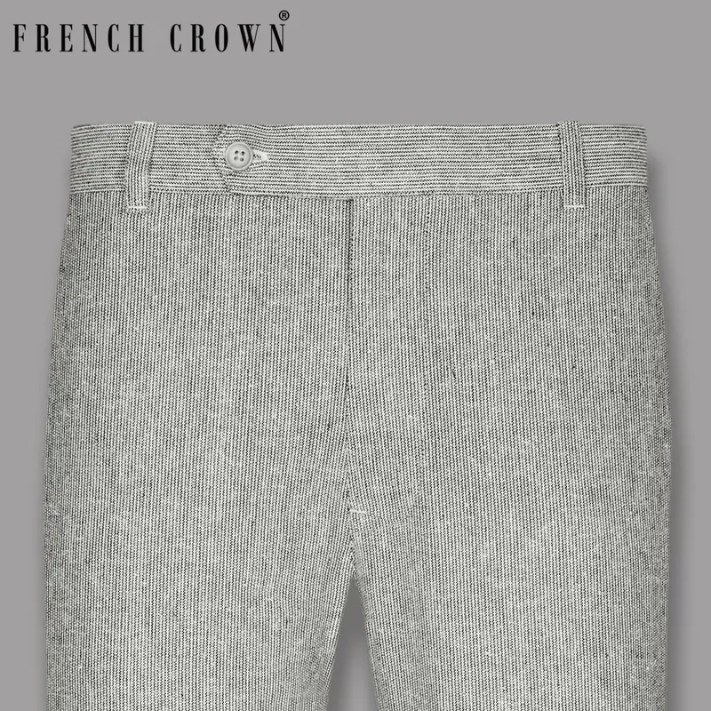 Light Grey Micro Checked Luxurious Linen Pant 1